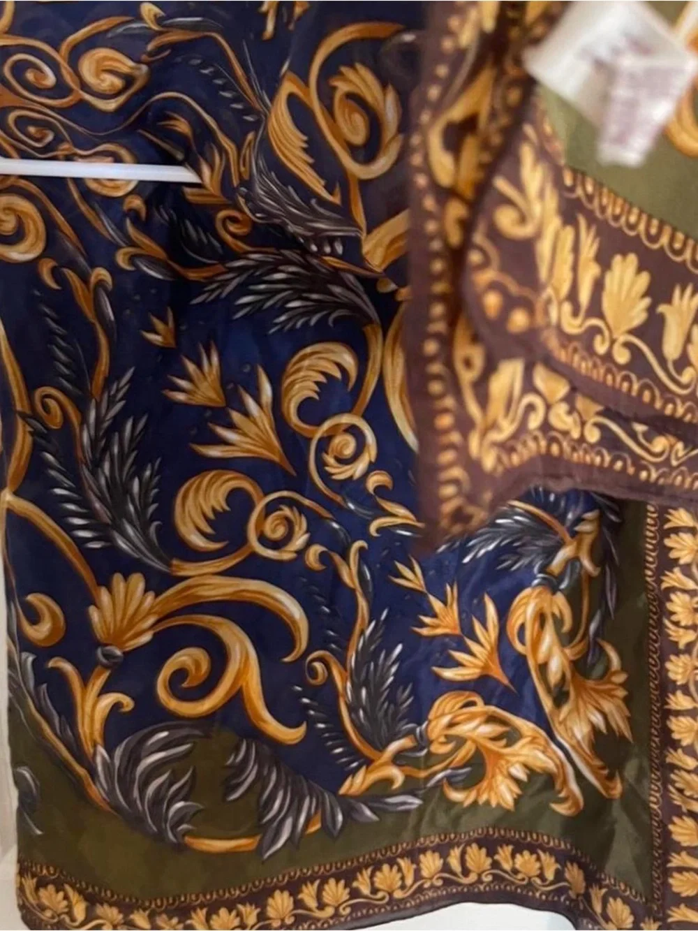 Anne Klein Brown and Gold Ornate Silk Scarf